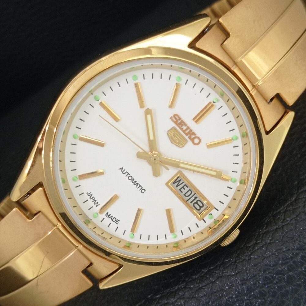 Vintage 1990 Seiko Automatic Mens Gold Watch W/daydate & White accents